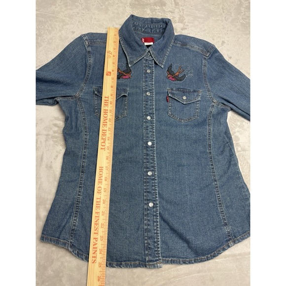 Levi's Western Denim Shirt Embroidered Swallow Birds El Dorado M - Picture 7 of 9
